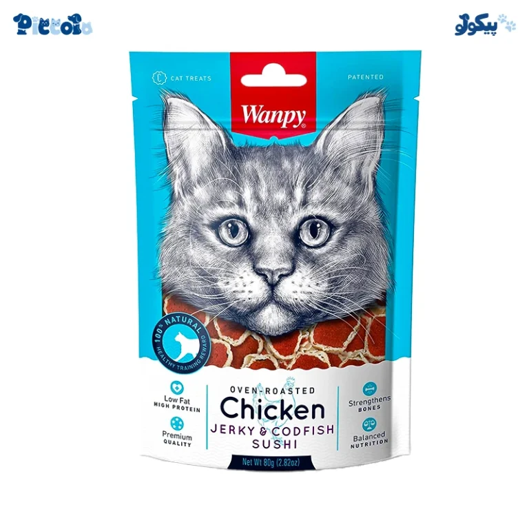 تشویقی ونپی طعم مرغ و سوشی | Wanpy Chicken Jerky and Codfish Sushi 80g