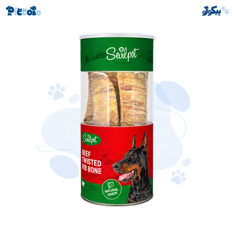 تشویقی طبیعی سگ استخوان بزرگ با دورپیچ سیرابی | SevilPet Large Tripe Twisted Rib Bone