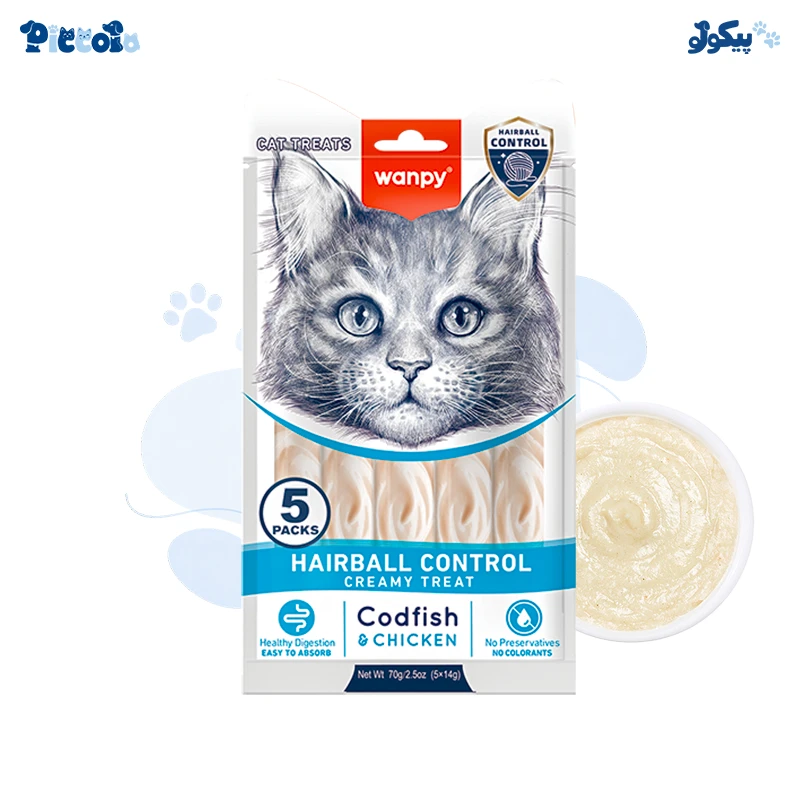 بستنی درمانی گربه ونپی کنترل گلوله مو طعم ماهی و مرغ | Wanpy Hairball Control Fish & Chicken