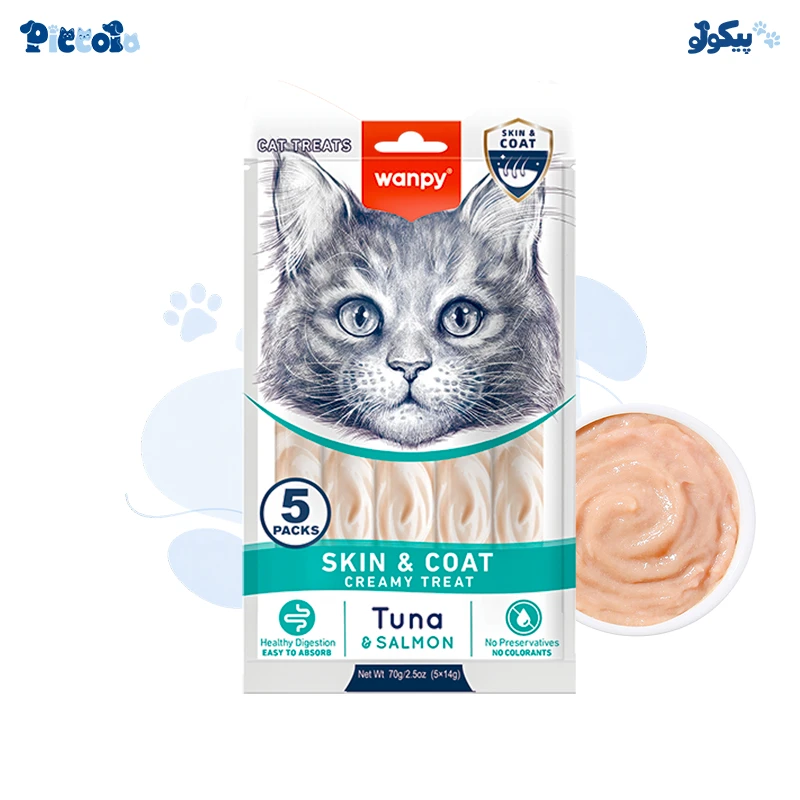 بستنی درمانی گربه ونپی پوست و مو طعم تن و سالمون | Wanpy Skin & Coat Tuna & Salmon